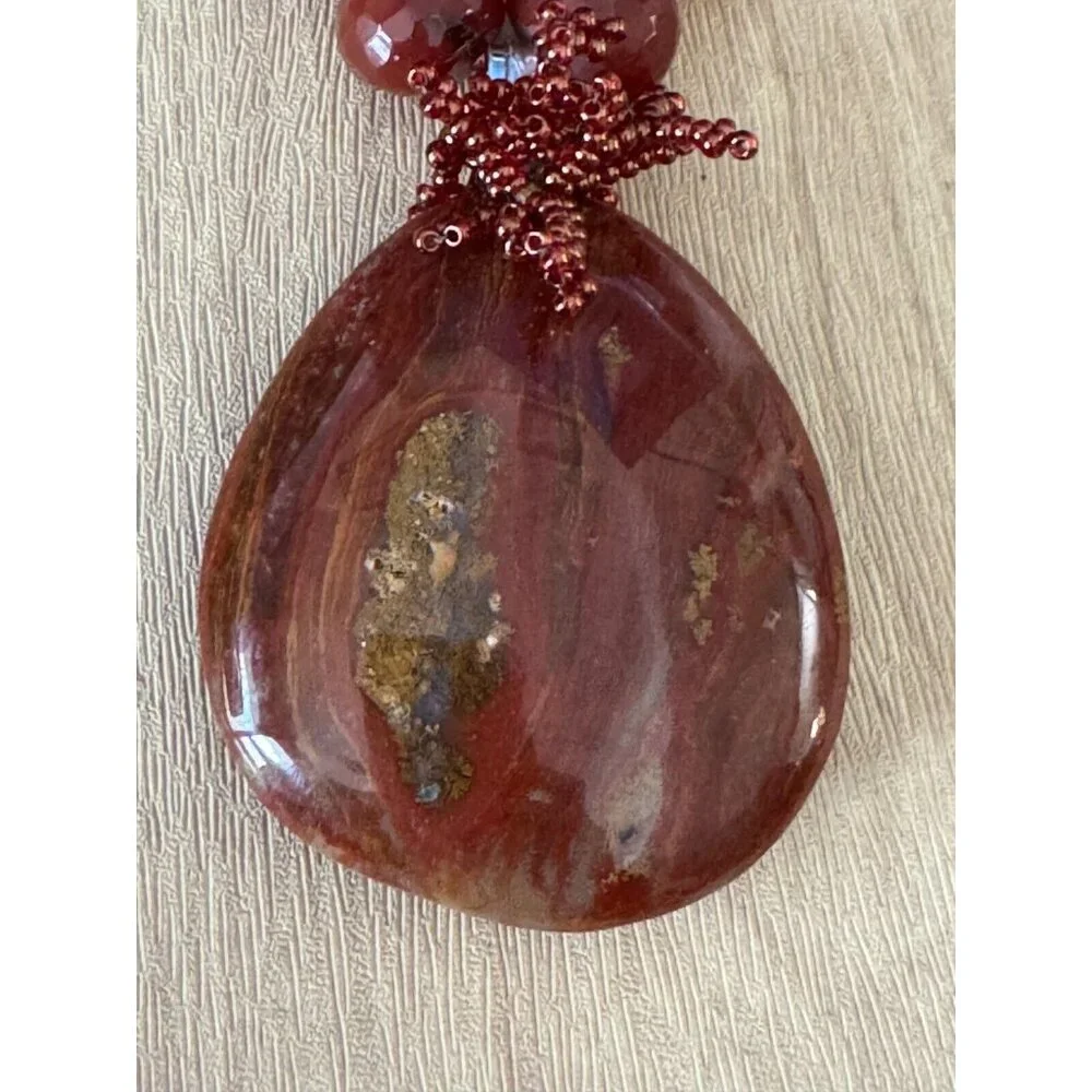 Gorgeous Carnelian Pendant on Carnlian and Orca Agate Strand Necklace w/Earrings - Picture 6 of 13
